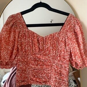 Orange Floral Puff Sleeve top